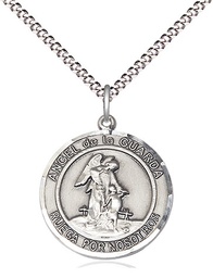 [8118RDSPSS/18S] Sterling Silver Angel de la Guarda Pendant on a 18 inch Light Rhodium Light Curb chain