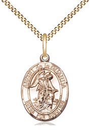 [8118SPGF/18G] 14kt Gold Filled Angel de la Guarda Pendant on a 18 inch Gold Plate Light Curb chain