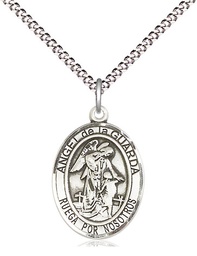 [8118SPSS/18S] Sterling Silver Angel de la Guarda Pendant on a 18 inch Light Rhodium Light Curb chain