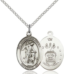 [8118SS1/18S] Sterling Silver Guardian Angel Air Force Pendant on a 18 inch Light Rhodium Light Curb chain
