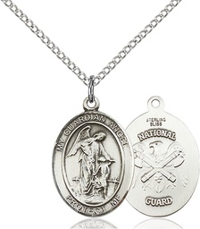 [8118SS5/18S] Sterling Silver Guardian Angel National Guard Pendant on a 18 inch Light Rhodium Light Curb chain
