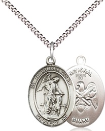 [8118SS5/18S] Sterling Silver Guardian Angel National Guard Pendant on a 18 inch Light Rhodium Light Curb chain