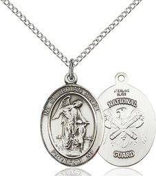 [8118SS5/18SS] Sterling Silver Guardian Angel National Guard Pendant on a 18 inch Sterling Silver Light Curb chain