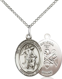 [8118SS5/18SS] Sterling Silver Guardian Angel National Guard Pendant on a 18 inch Sterling Silver Light Curb chain