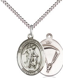 [8118SS7/18S] Sterling Silver Guardian Angel Paratrooper Pendant on a 18 inch Light Rhodium Light Curb chain