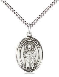 [8124SS/18S] Sterling Silver Saint Stanislaus Pendant on a 18 inch Light Rhodium Light Curb chain