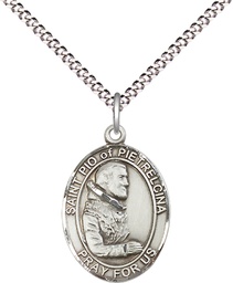 [8125SS/18S] Sterling Silver Saint Pio of Pietrelcina Pendant on a 18 inch Light Rhodium Light Curb chain