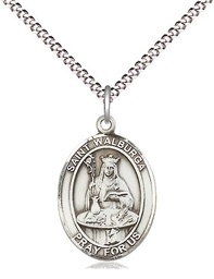 [8126SS/18S] Sterling Silver Saint Walburga Pendant on a 18 inch Light Rhodium Light Curb chain