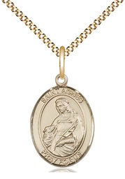 [8128GF/18G] 14kt Gold Filled Saint Agnes of Rome Pendant on a 18 inch Gold Plate Light Curb chain