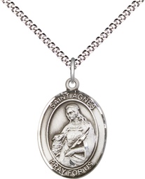 [8128SS/18S] Sterling Silver Saint Agnes of Rome Pendant on a 18 inch Light Rhodium Light Curb chain