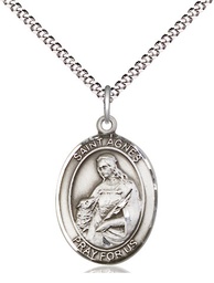 [8128SS/18S] Sterling Silver Saint Agnes of Rome Pendant on a 18 inch Light Rhodium Light Curb chain