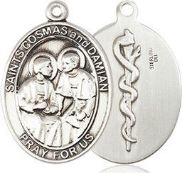 [8132SS8] Sterling Silver Saints Cosmas &amp; Damian Doctors Medal