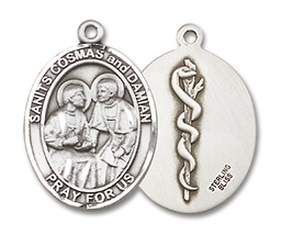 [8132SS8] Sterling Silver Saints Cosmas &amp; Damian Doctors Medal