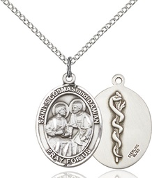 [8132SS8/18S] Sterling Silver Saints Cosmas &amp; Damian Doctors Pendant on a 18 inch Light Rhodium Light Curb chain