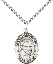 [8134SS/18S] Sterling Silver Saint Vincent de Paul Pendant on a 18 inch Light Rhodium Light Curb chain