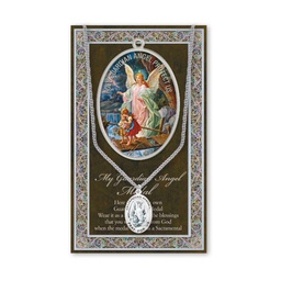 [HI-950-350] Guardian Angel Genuine Pewter Medal on a 24&quot; Chain with Biography and Picture Folder