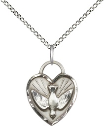 [3405SS/18SS] Sterling Silver Confirmation Heart Pendant on a 18 inch Sterling Silver Light Curb chain