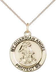 [4053GF/18GF] 14kt Gold Filled Guardian Angel Pendant on a 18 inch Gold Filled Light Curb chain
