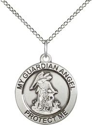 [4053SS/18SS] Sterling Silver Guardian Angel Pendant on a 18 inch Sterling Silver Light Curb chain