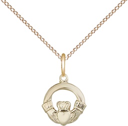 [4113GF/18GF] 14kt Gold Filled Claddagh Pendant on a 18 inch Gold Filled Light Curb chain