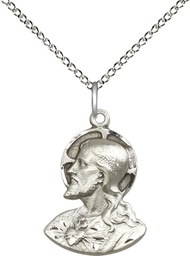 [4117SS/18SS] Sterling Silver Head of Christ Pendant on a 18 inch Sterling Silver Light Curb chain