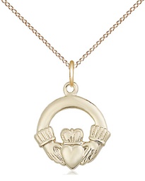[4138GF/18GF] 14kt Gold Filled Claddagh Pendant on a 18 inch Gold Filled Light Curb chain
