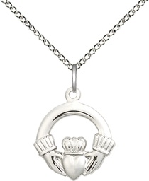 [4138SS/18SS] Sterling Silver Claddagh Pendant on a 18 inch Sterling Silver Light Curb chain