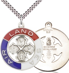 [4142SS/24S] Sterling Silver Land, Sea, Air Pendant on a 24 inch Light Rhodium Heavy Curb chain