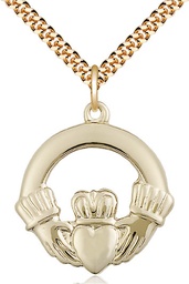 [4160GF/24G] 14kt Gold Filled Claggagh Pendant on a 24 inch Gold Plate Heavy Curb chain