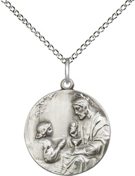 [4202SS/18SS] Sterling Silver Christ &amp; Child Pendant on a 18 inch Sterling Silver Light Curb chain