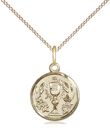 [4203GF/18GF] 14kt Gold Filled Communion Chalice Pendant on a 18 inch Gold Filled Light Curb chain