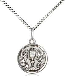 [4203SS/18SS] Sterling Silver Communion Chalice Pendant on a 18 inch Sterling Silver Light Curb chain