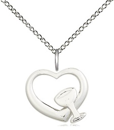 [4205SS/18SS] Sterling Silver Heart / Chalice Pendant on a 18 inch Sterling Silver Light Curb chain