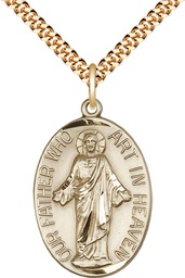 [4216GF/24G] 14kt Gold Filled Our Father Pendant on a 24 inch Gold Plate Heavy Curb chain