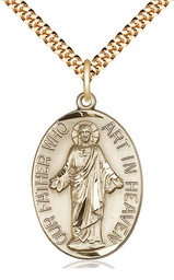 [4216GF/24G] 14kt Gold Filled Our Father Pendant on a 24 inch Gold Plate Heavy Curb chain