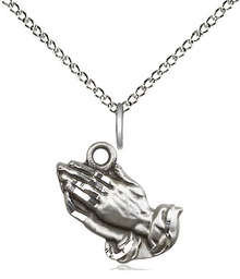 [4219SS/18SS] Sterling Silver Praying Hands Pendant on a 18 inch Sterling Silver Light Curb chain