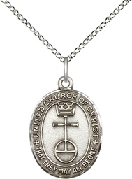[4236SS/18SS] Sterling Silver United Church of Christ Pendant on a 18 inch Sterling Silver Light Curb chain