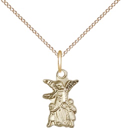 [4253GF/18GF] 14kt Gold Filled Guardian Angel Pendant on a 18 inch Gold Filled Light Curb chain
