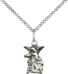 [4253SS/18SS] Sterling Silver Guardian Angel Pendant on a 18 inch Sterling Silver Light Curb chain