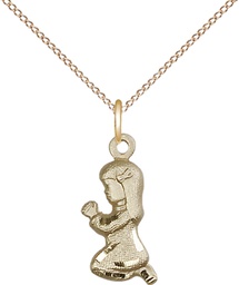 [4262GF/18GF] 14kt Gold Filled Praying Girl Pendant on a 18 inch Gold Filled Light Curb chain