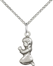 [4262SS/18SS] Sterling Silver Praying Girl Pendant on a 18 inch Sterling Silver Light Curb chain