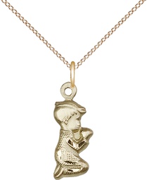 [4263GF/18GF] 14kt Gold Filled Praying Boy Pendant on a 18 inch Gold Filled Light Curb chain