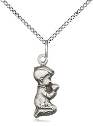 [4263SS/18SS] Sterling Silver Praying Boy Pendant on a 18 inch Sterling Silver Light Curb chain