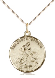 [4264GF/18GF] 14kt Gold Filled Good Shepherd Pendant on a 18 inch Gold Filled Light Curb chain