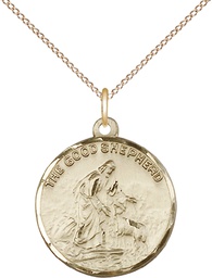 [4264GF/18GF] 14kt Gold Filled Good Shepherd Pendant on a 18 inch Gold Filled Light Curb chain