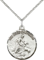 [4264SS/18SS] Sterling Silver Good Shepherd Pendant on a 18 inch Sterling Silver Light Curb chain