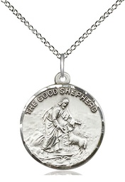 [4264SS/18SS] Sterling Silver Good Shepherd Pendant on a 18 inch Sterling Silver Light Curb chain