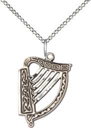 [5103SS/18SS] Sterling Silver Irish Harp Pendant on a 18 inch Sterling Silver Light Curb chain