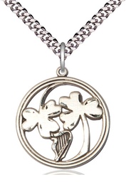 [5104SS/24S] Sterling Silver Irish Shamrock Harp Pendant on a 24 inch Light Rhodium Heavy Curb chain