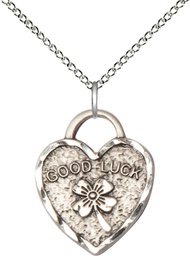 [5105SS/18SS] Sterling Silver Good Luck Shamrock Heart Pendant on a 18 inch Sterling Silver Light Curb chain